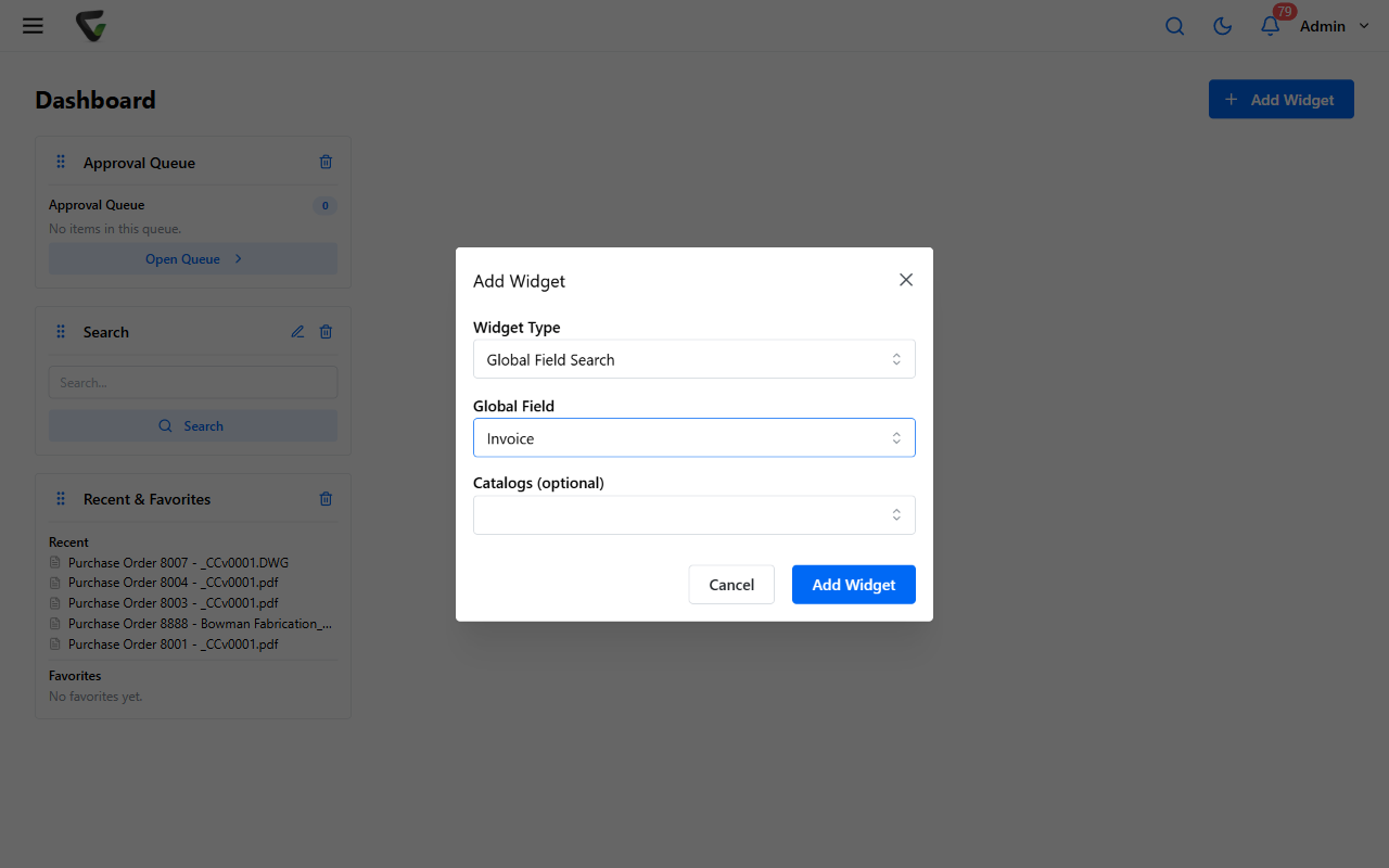 The Add Widget dialog