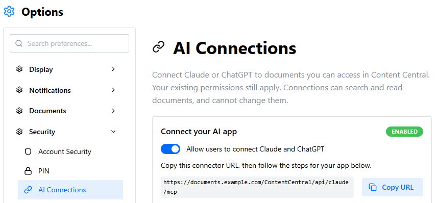 The AI Connections page as an administrator sees it