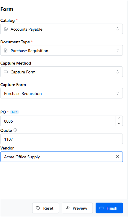 The Capture page in Form mode
