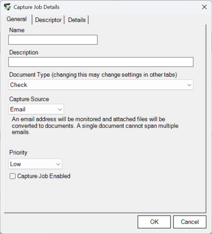 Capture Job Details — General tab