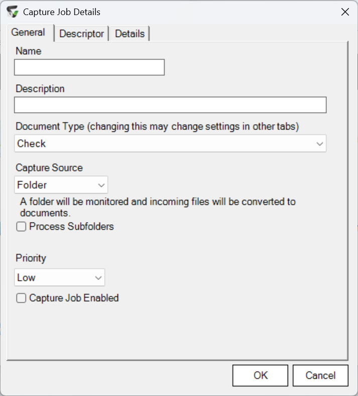 A capture job with its source set to Folder