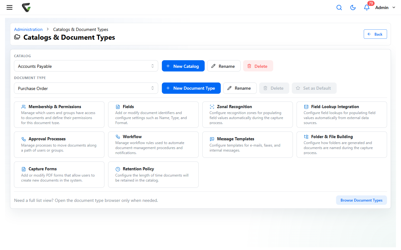 Catalogs & Document Types with the module tiles