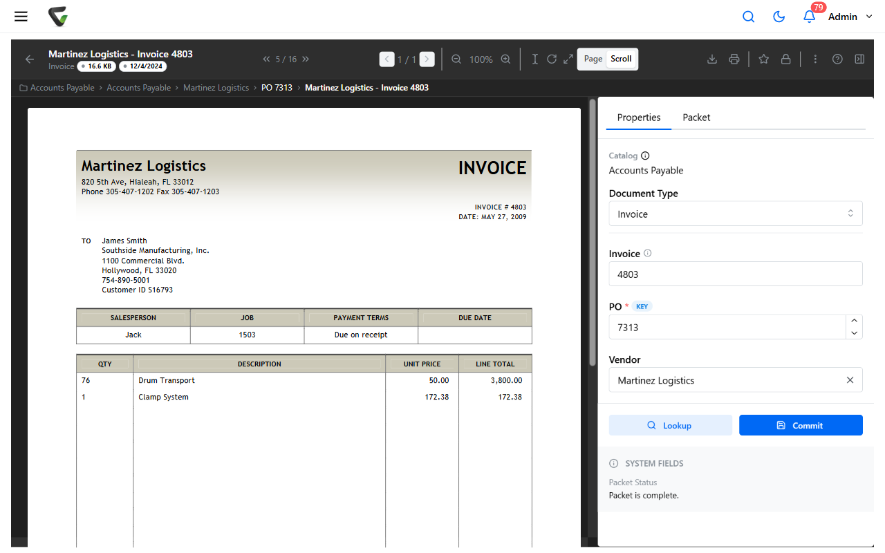The document viewer's Properties panel