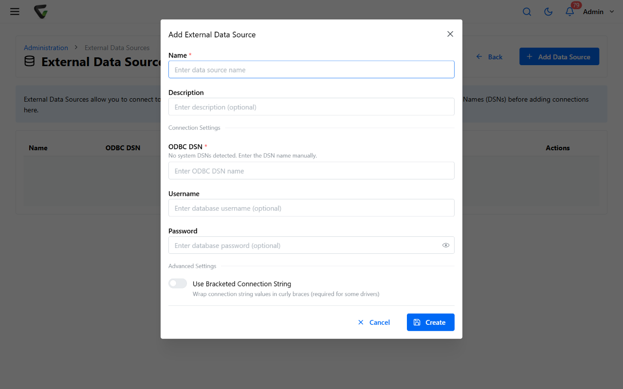 The Add External Data Source dialog