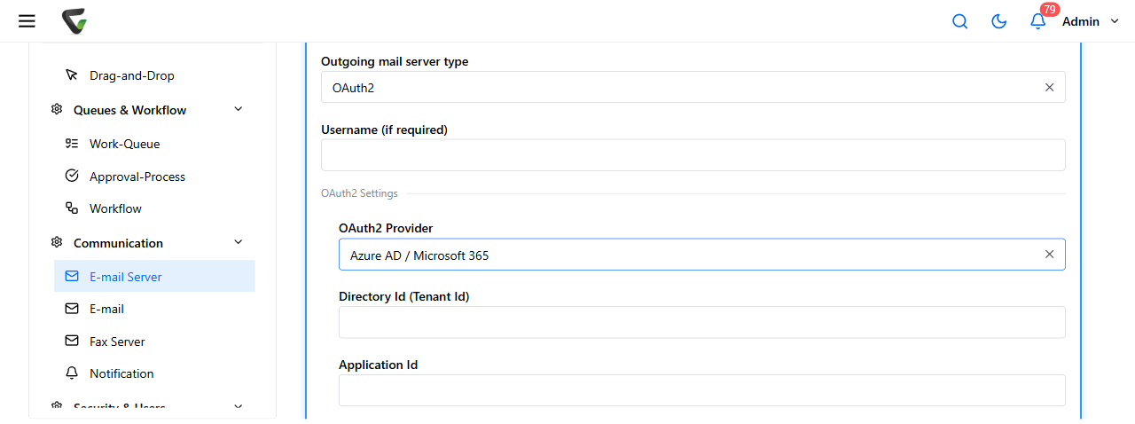 The OAuth2 settings for Microsoft 365