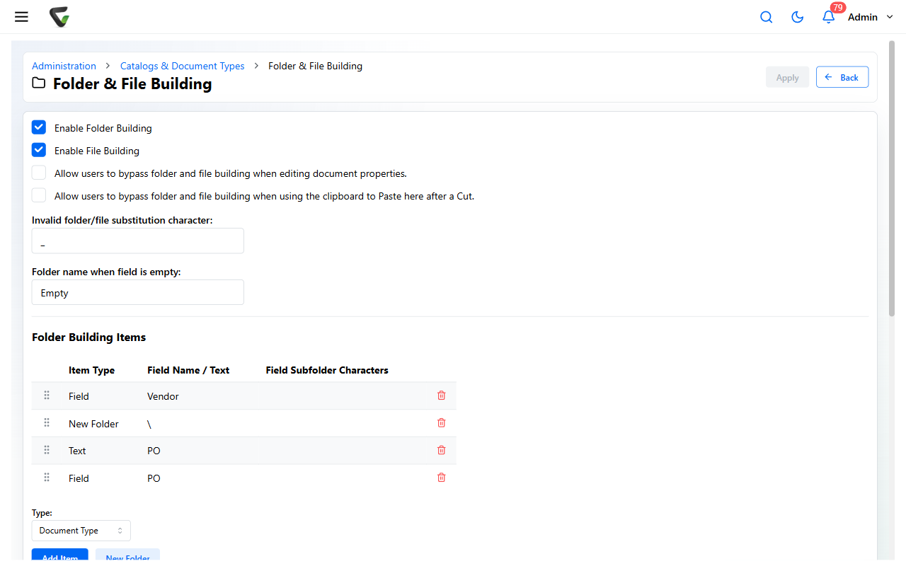 The Folder & File Building page