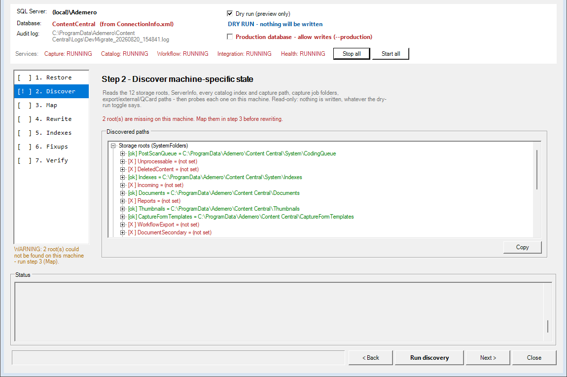 The Migration Assistant in a dry run