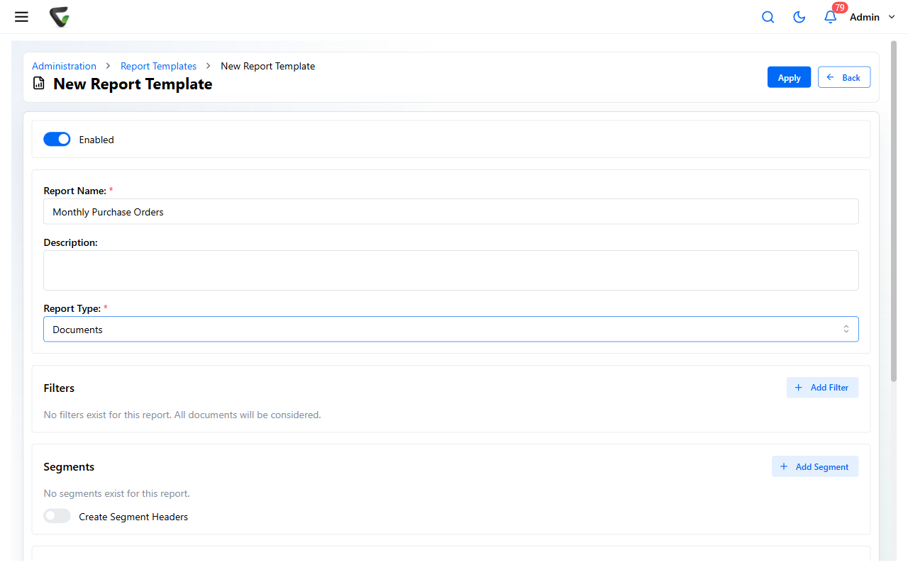 The report template editor