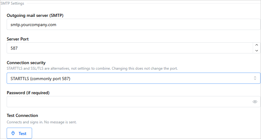 SMTP Settings, configured correctly