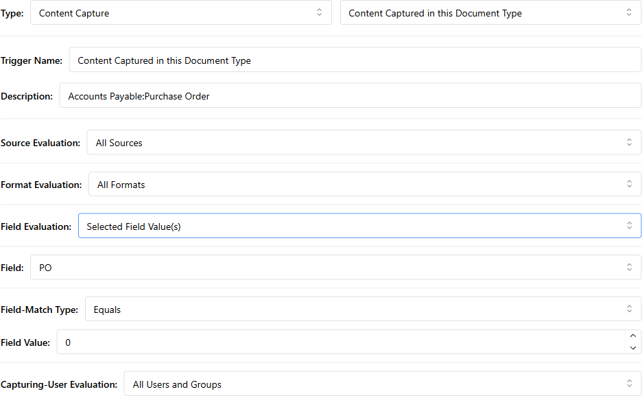 A Content Capture trigger with a field condition