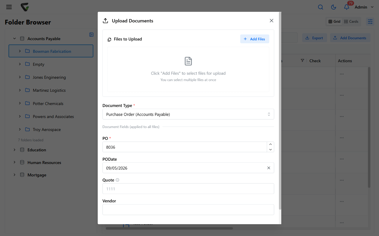 The Upload Documents window
