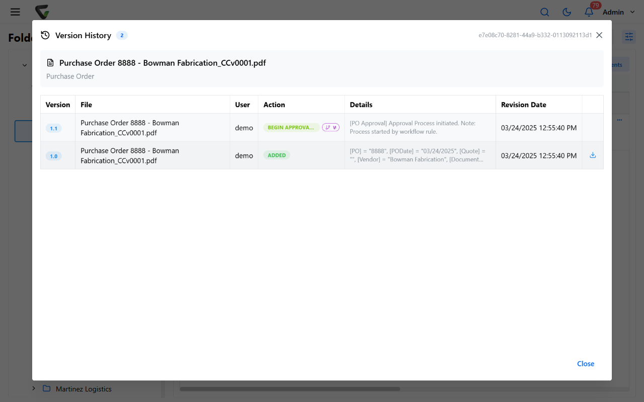 The Version History window